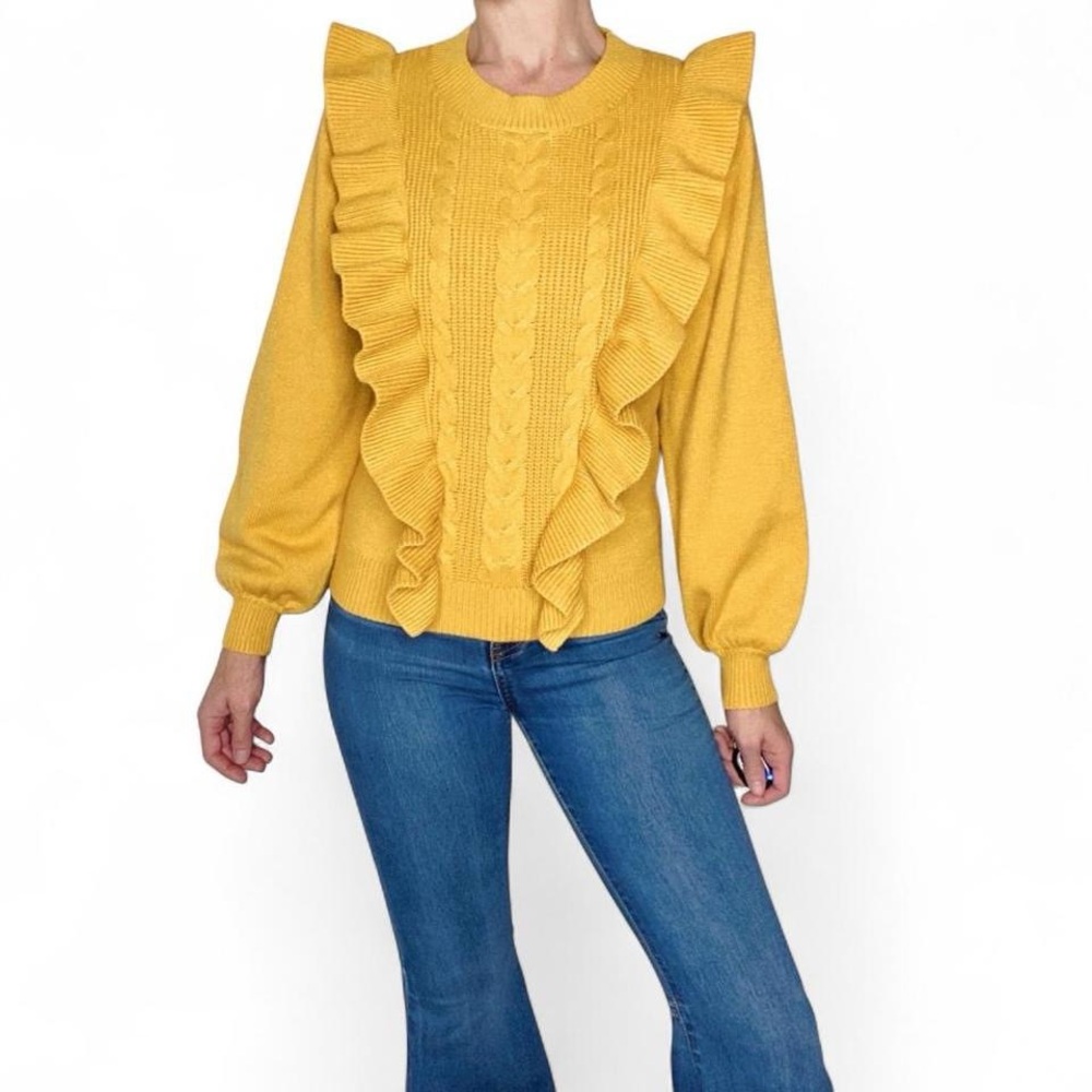dRA Los Angeles Yellow Ruffle Coquette Preppy Girly Sweater